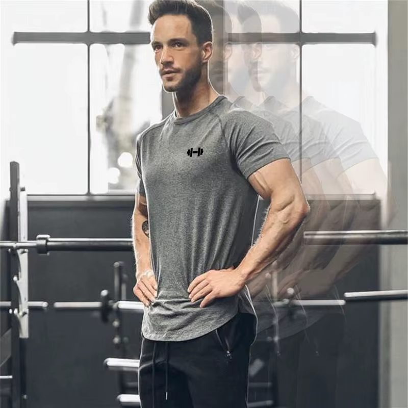 Gym Bodybuilding entraînement Muscle vêtements de sport hommes décontracté à manches courtes coton