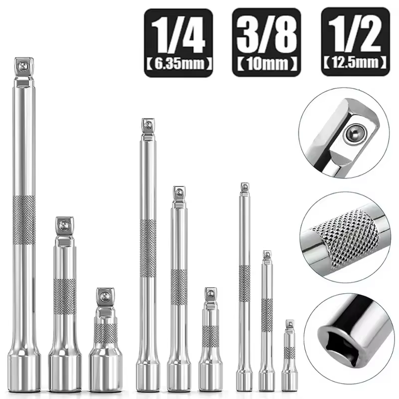 Barre d'extension de clé à cliquet à douille 1/4 "3/8" 1/2 "50/75/100/125/150/250mm, barre longue, manchon de direction, accessoires de bielle