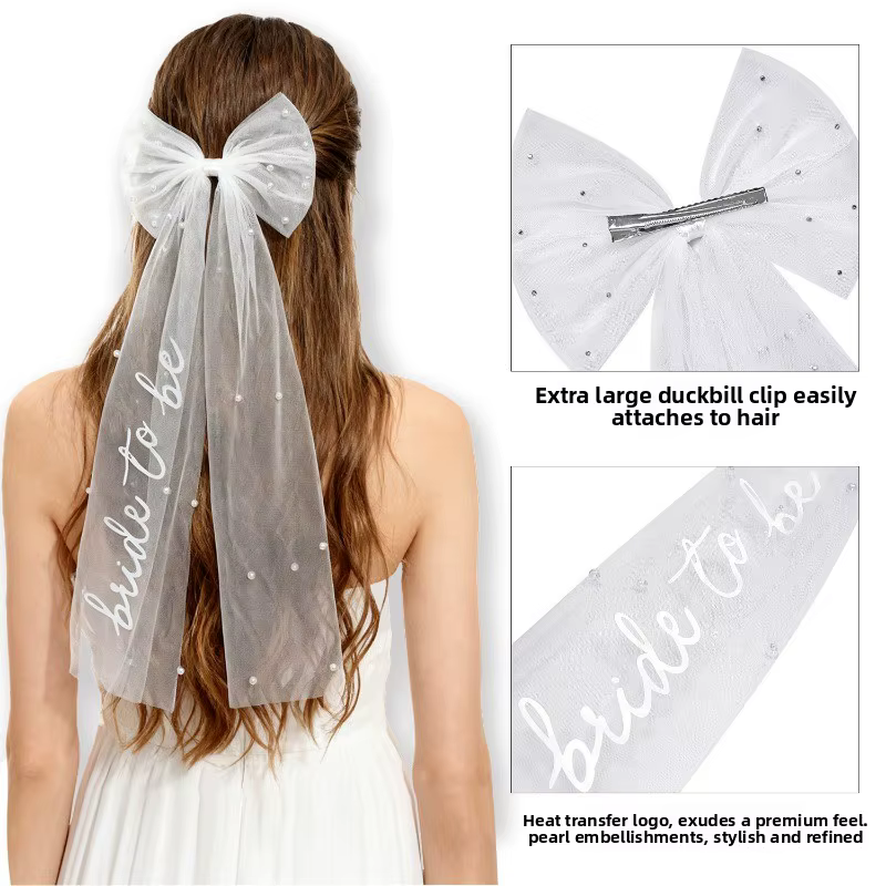 Voile à nœud pour future mariée, enterrement de vie de jeune fille, événements de mariage, design avec nœud en tulle, accessoire romantique élégant et mémorable