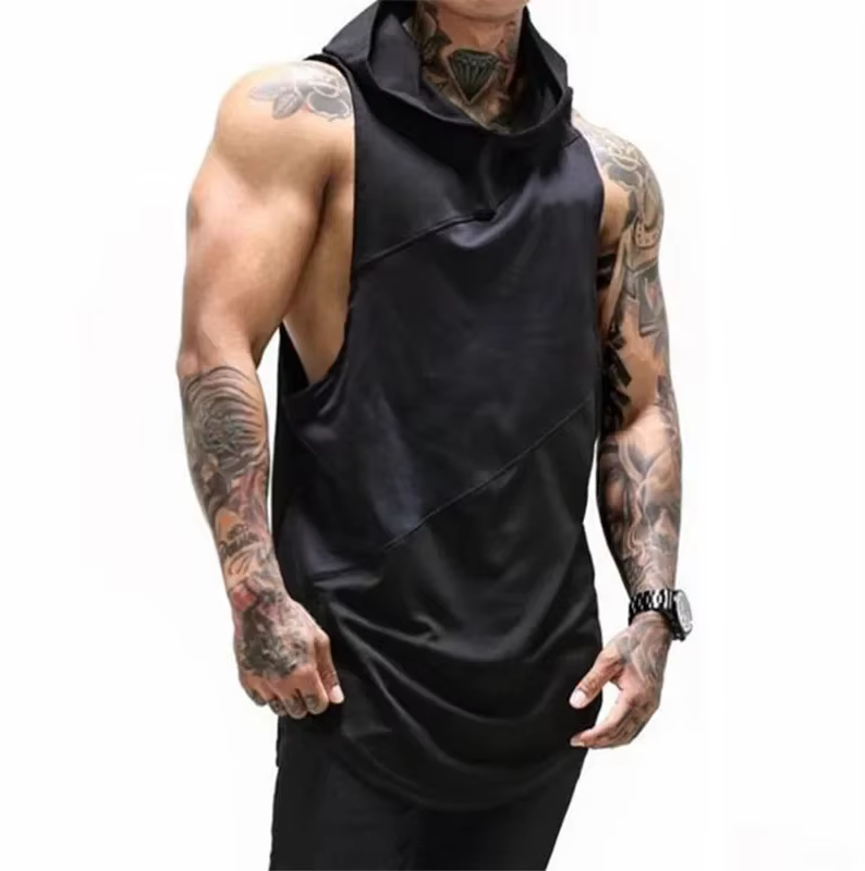 Musculation coton gilet à capuche débardeurs hommes salle de sport chemise sans manches Fitness