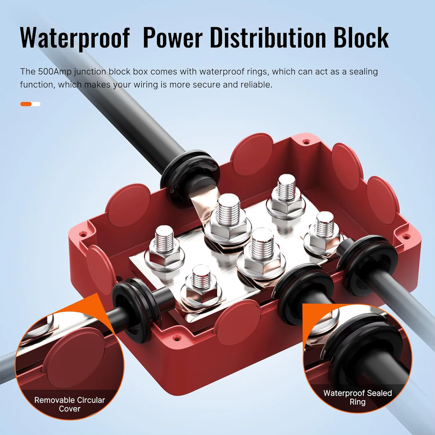 Barre omnibus 500A avec goujons 4*5/16 "(M8) + 2*3/8" (M10), bloc de Distribution de bornes de batterie marine automobile 48V DC avec couvercle