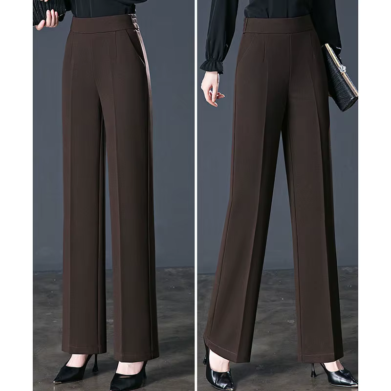 Pantalon élastique taille haute décontractée, couleur unie, vêtements pour femmes, poches simples assorties avec tout, droit, printemps-automne
