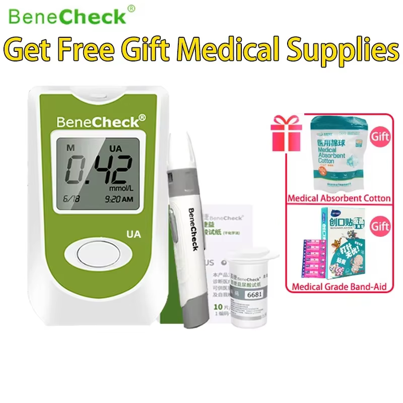 BeneCheck – lecteur automatique d'acide urique, 10/25 pièces, bandelettes de test et aiguilles de ponction pour la mesure de l'acide urique, moniteur de goutte monochrondroïtique inclus!