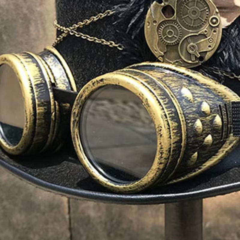 Steampunk chapeau haut-de-forme en feutre laine chapeau victorien avec lunettes plumes Costume unisexe casquette gothique