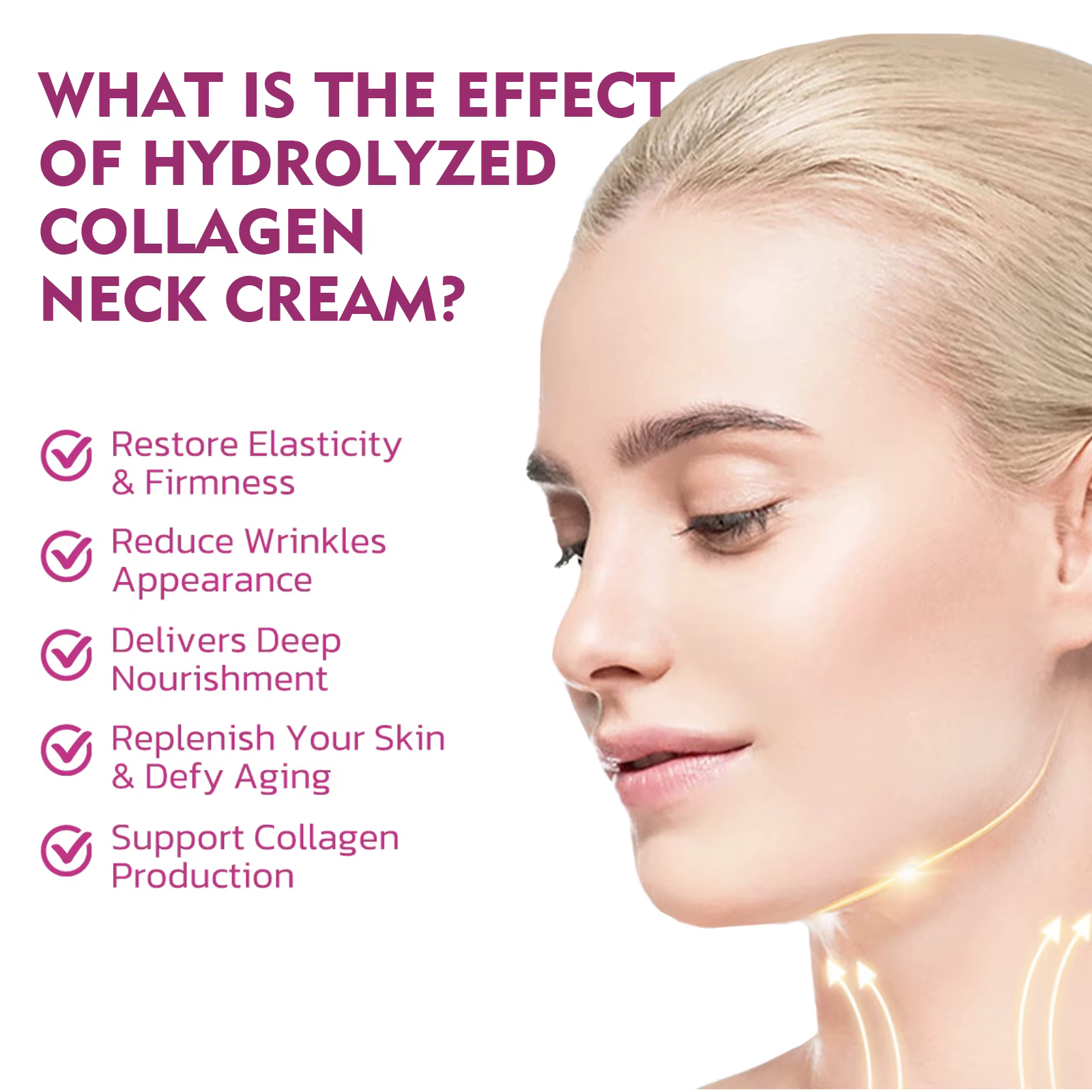 Crème pour le cou au collagène hydrolysé, élimine les ridules du cou, raffermissant, Lifting du cou, élimine le Double menton, crème de rajeunissement, soins de la peau