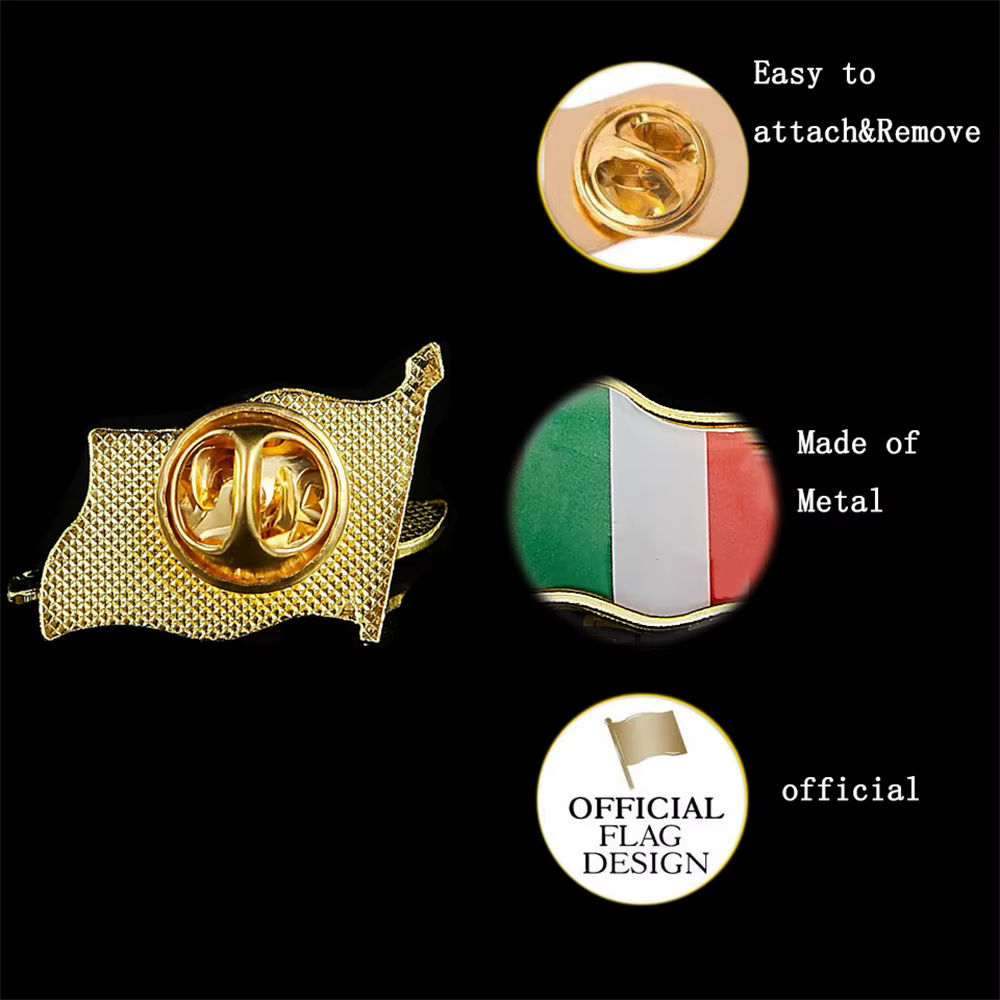 Broche drapeau 3D vague d'italie, Badge doré pour sac, drapeaux italiens, vêtements/sac, broche à revers