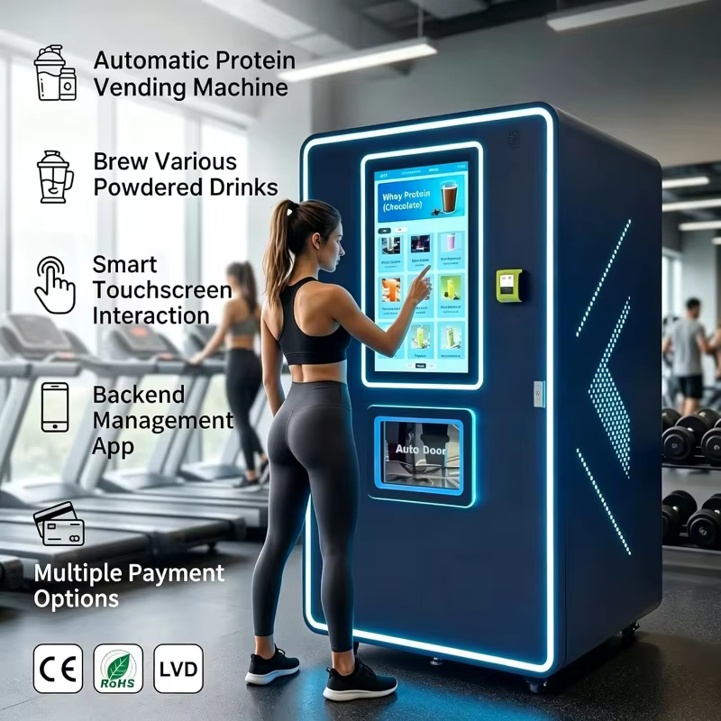 Distributeur intelligent de boissons protéinées personnalisées avec écran tactile et paiement sans argent liquide