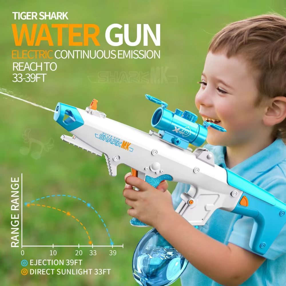 Pistolet à eau électrique Tiger Shark, absorption d'eau automatique, grande capacité, jouet de combat aquatique d'extérieur pour enfants et adultes