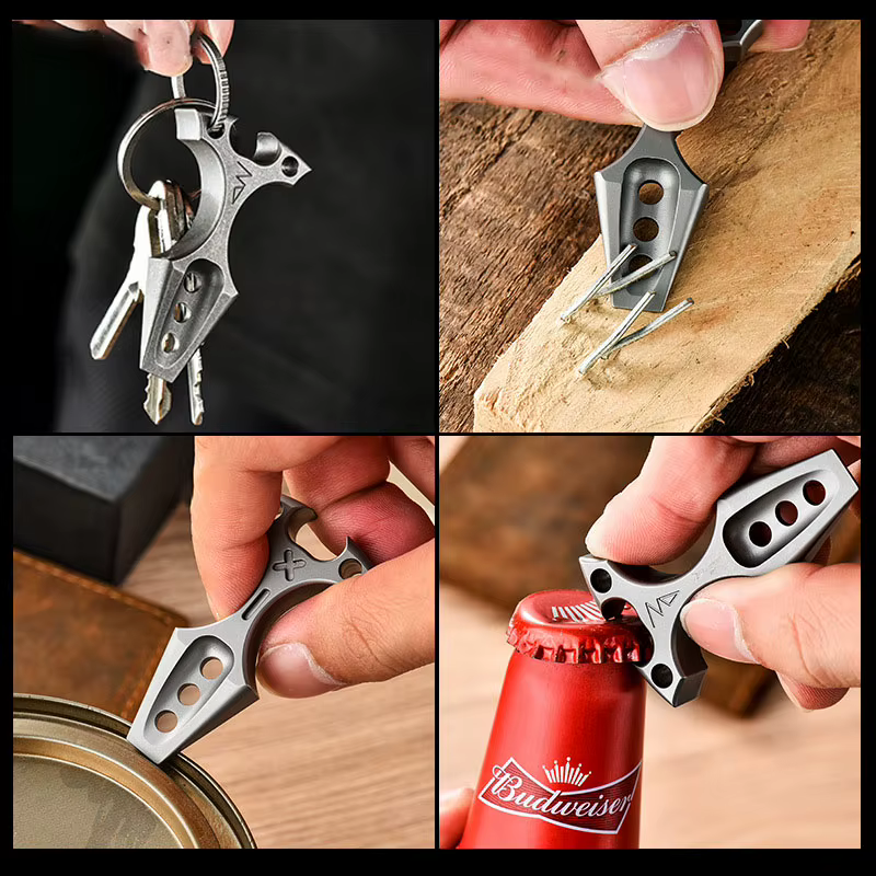 Petit pied-de-biche multifonctionnel en alliage de titane TC4, Camping en plein air, fenêtre cassée, outils manuels, ouvre-bouteille EDC, barre de levier Portable Gif