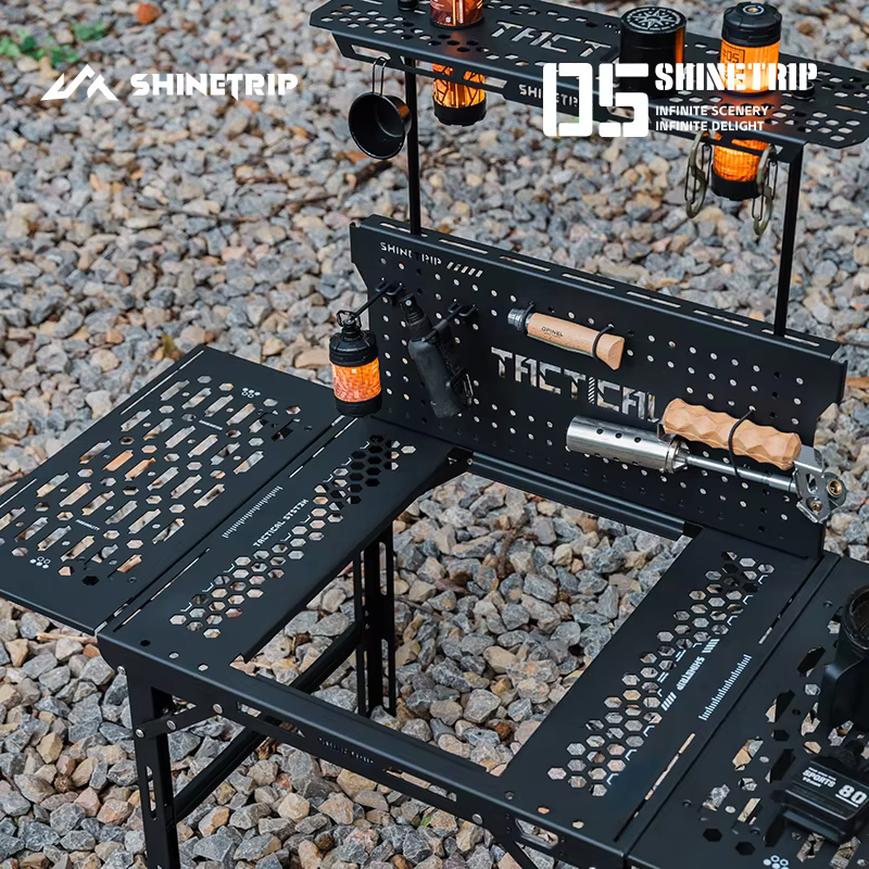 Accessoires de table de camping tactique d'extérieur ShineTrip : Table pliable intégrée en alliage d'aluminium IGT avec barre transversale et plateau stratifié