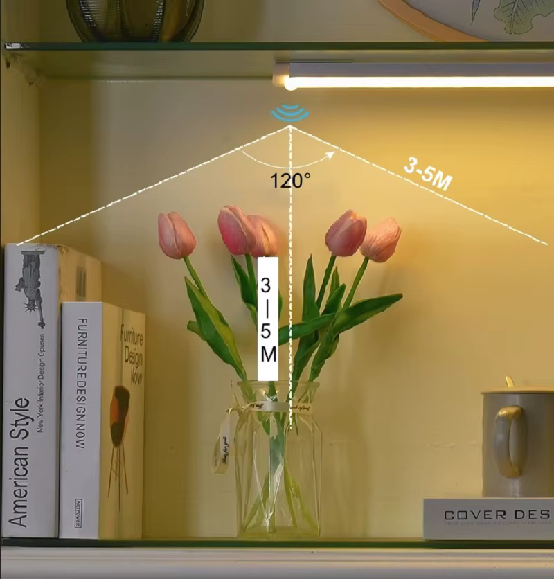 Barre lumineuse LED avec détecteur de mouvement, veilleuse à Induction sans fil, Rechargeable par USB, pour armoire de cuisine, garde-robe, chambre à coucher