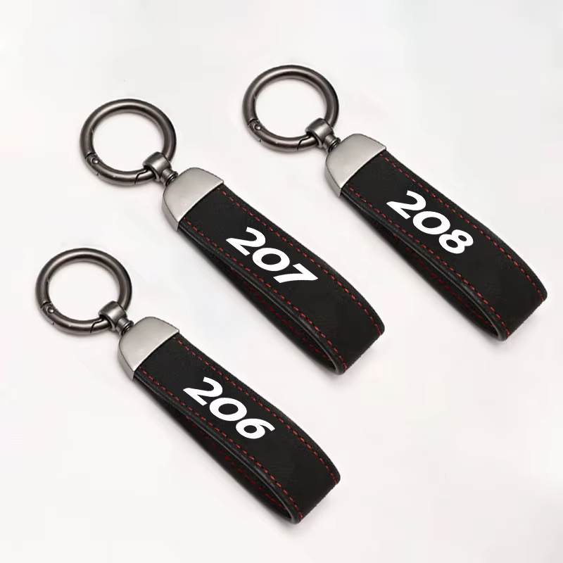 Porte-clés en daim avec logo de voiture, pendentif rotatif à 360 degrés, chaîne de porte-clés, bijoux, cadeaux suspendus pour Peugeot 206 207 208 308, accessoires