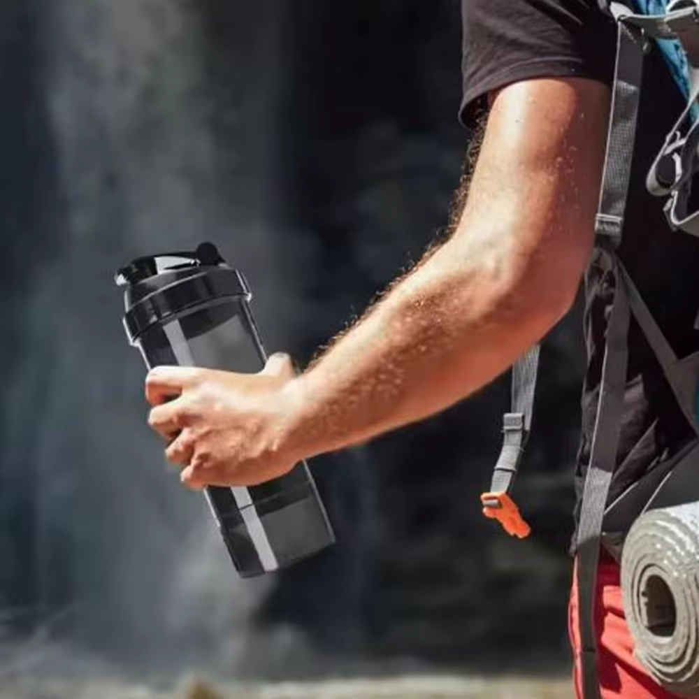 Bouteille Shaker à 3 Couches en Plastique pour Exercice de Musculation