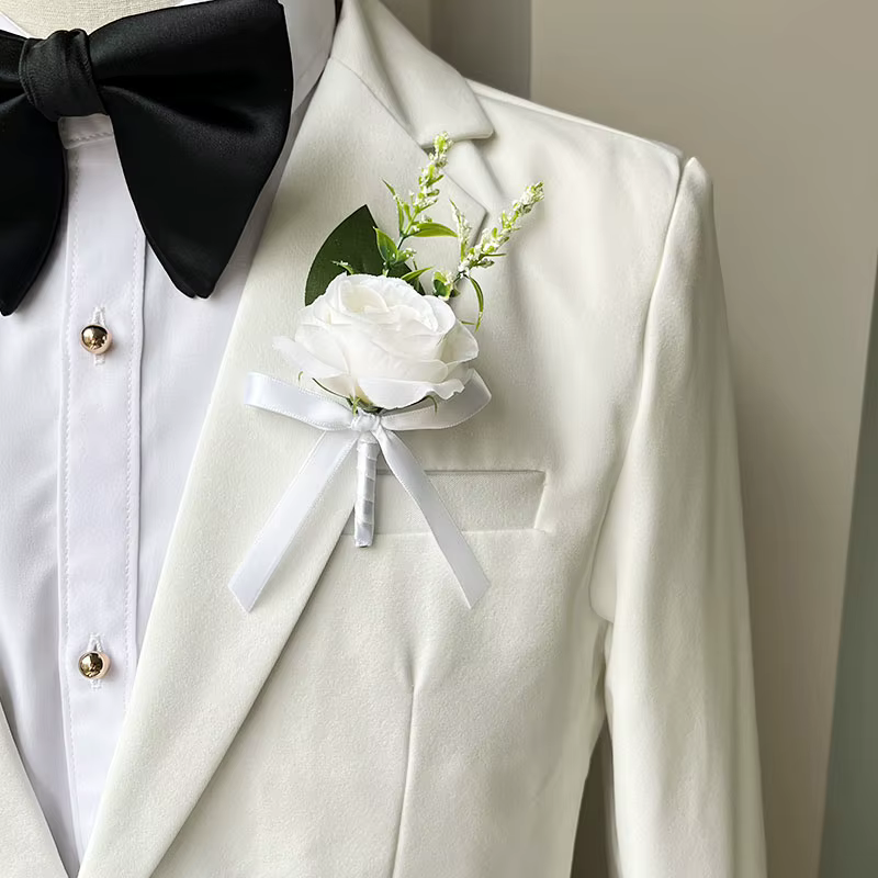 Bouquet de Mariée, Accessoires de Mariage, Fleurs Artificielles, Boutonnière de Demoiselle d'Honneur, Corsage de Marié, Décor de ix