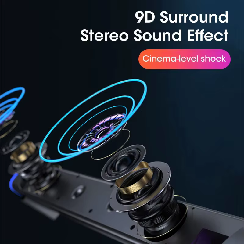 Barre de haut-parleur d'ordinateur Bluetooth sans fil, avec son Surround 4D, caisson de basses pour MacBook et ordinateur portable, lecture de musique
