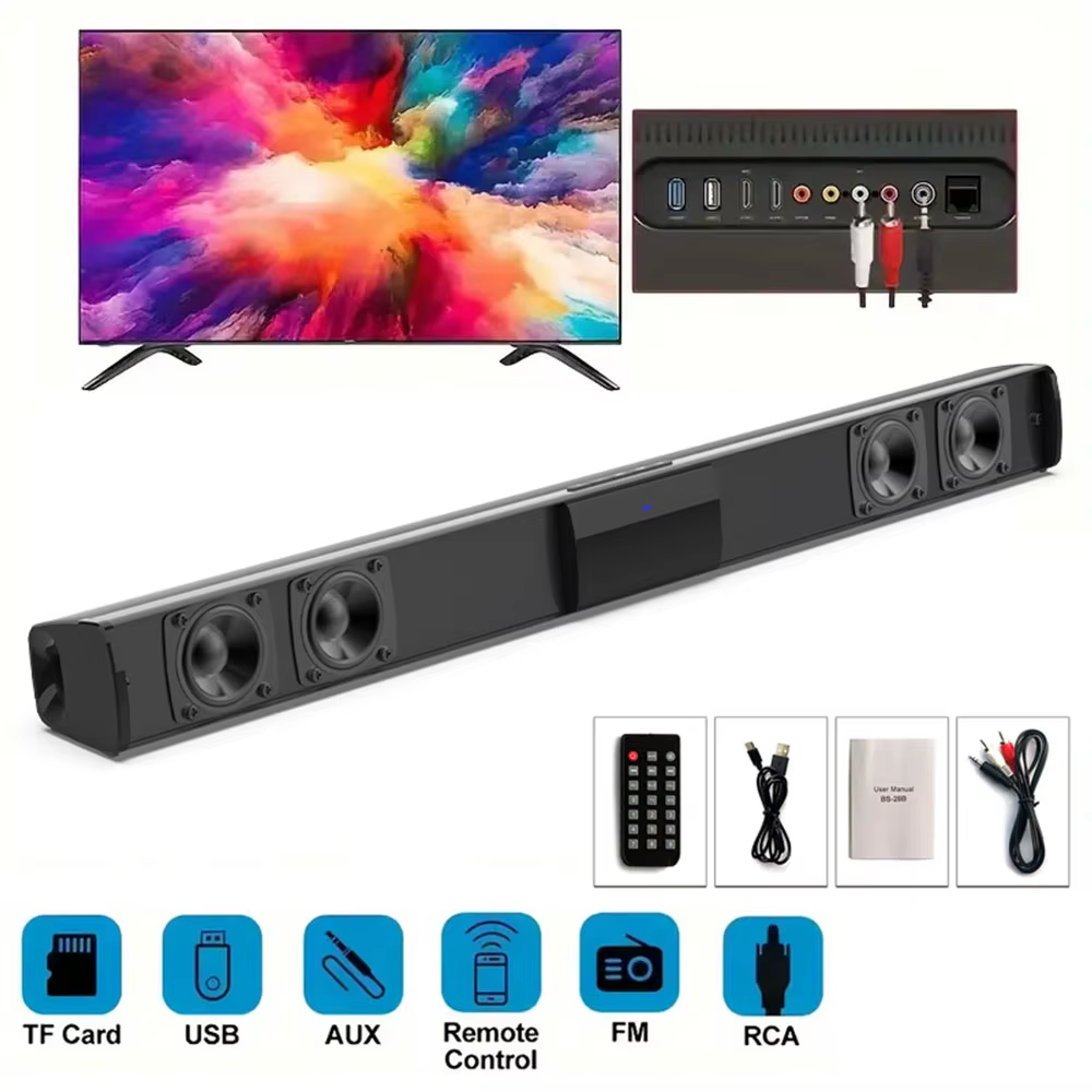 Hautréusde barre de son stéréo avec télécommande, Bluetooth 5.3, son surround, home cinéma, prise en charge RCA, AUX, carte TF