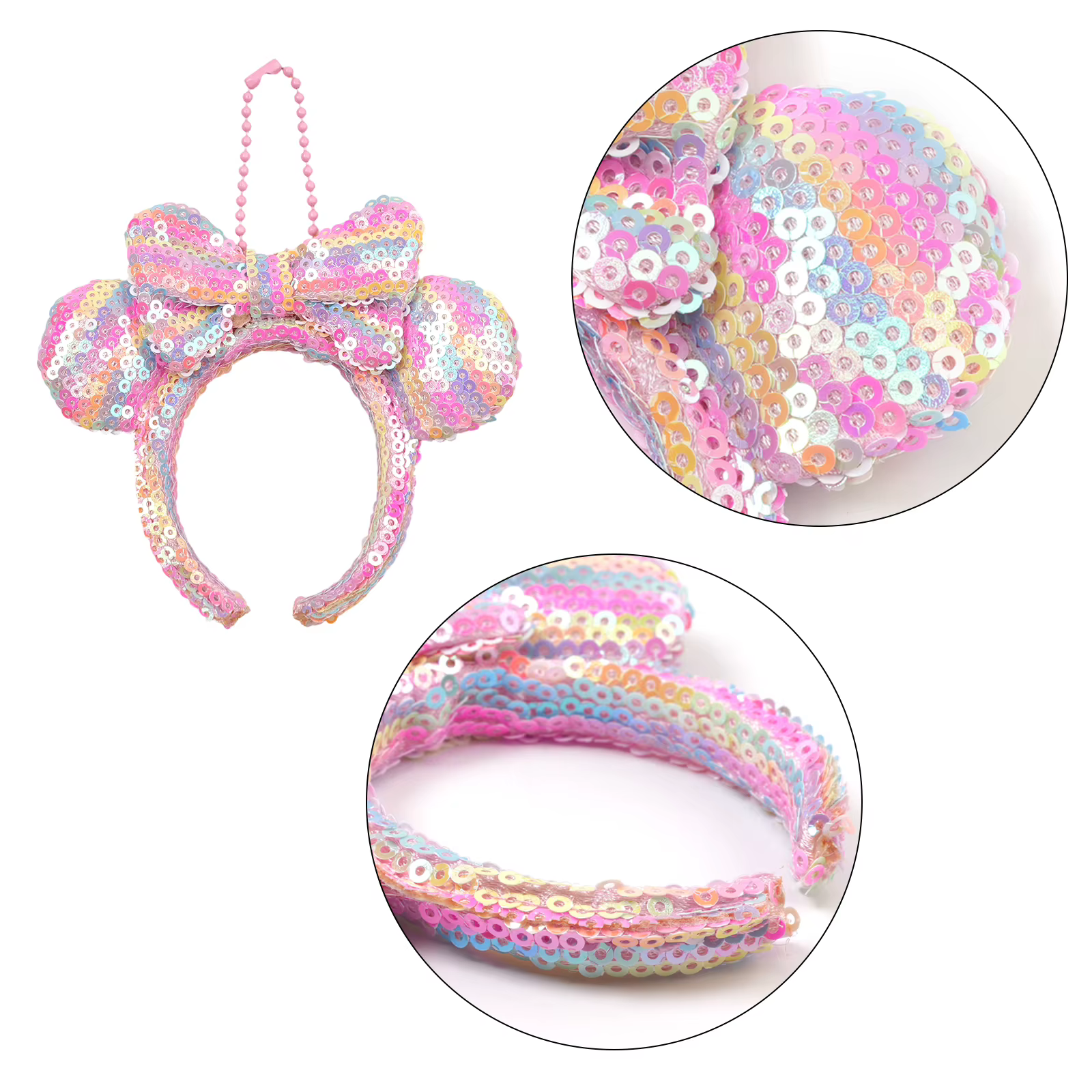 1 pièce Disney Mini Pendentif, Serre-têtes, Nœuds à paillettes, Oreilles de souris, Décoration pour sac et objectif d'appareil photo, Cadeau exquis, Accessoire capillaire pour fille, Porte-clés