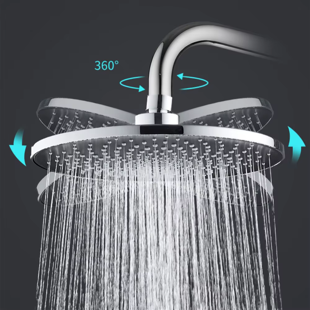Pommeau de Douche Noir à Grand Débit Rond, Pulvérisateur de Pluie à Charge Smile ABS 360, Accessoires HOShower Réglables
