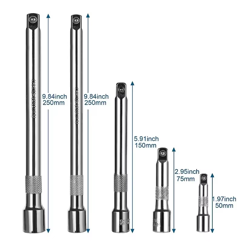 Barre d'extension de clé à cliquet à douille 1/4 "3/8" 1/2 "50/75/100/125/150/250mm, barre longue, manchon de direction, accessoires de bielle