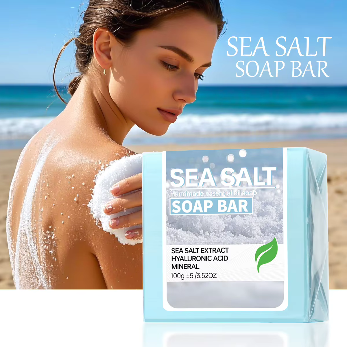 Savon artisanal à l'huile essentielle et au sel marin, savon nettoyant et hydratant à l'acide hyaluronique, nettoyage en profondeur pour le bain et le corps