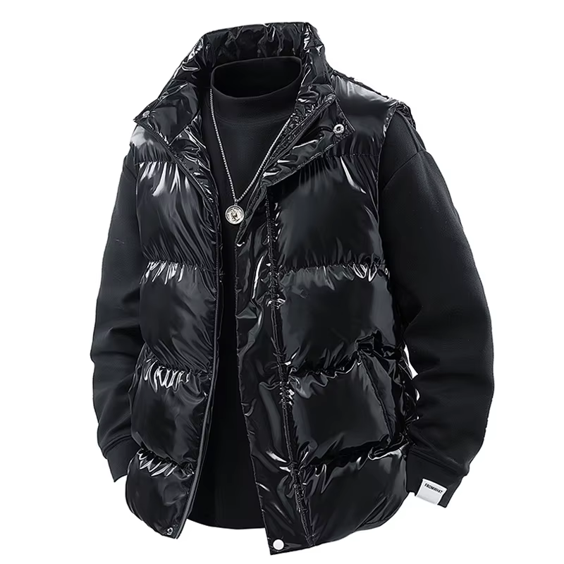Hiver hommes chaud vers le bas gilets homme brillant col montant coupe-vent rembourré