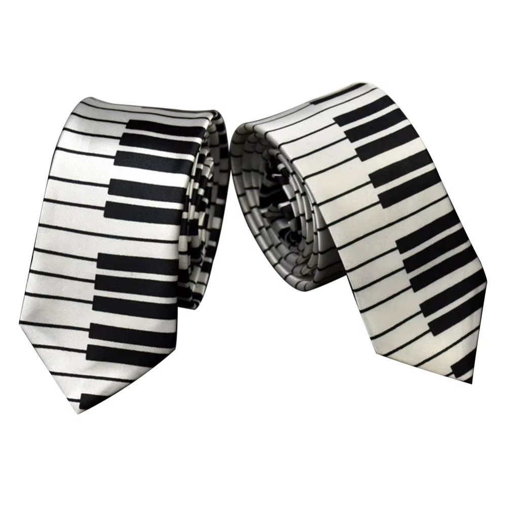 Accessoire de cravate pour hommes, classique, slim, noir et blanc, touches de Piano, mince et étroit, cadeau de fête de mariage, cadeau pour passionné de musique
