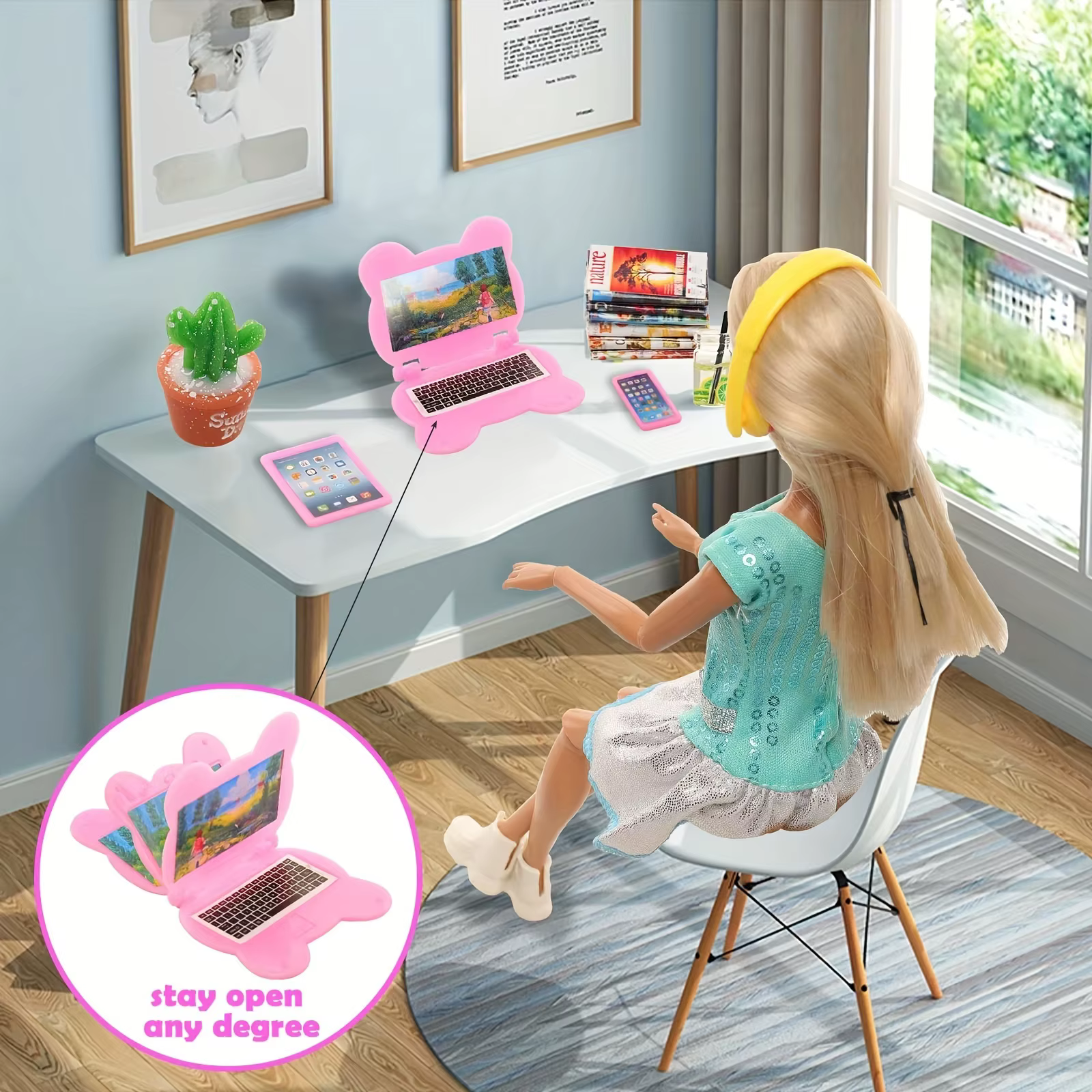 Lot de 3 mini-objets pour maison de poupée, accessoires mignons et kawaii pour poupées, ensemble d'ordinateurs, iPad et téléphones miniatures, articles de maison de poupée amusants et réalistes pour m