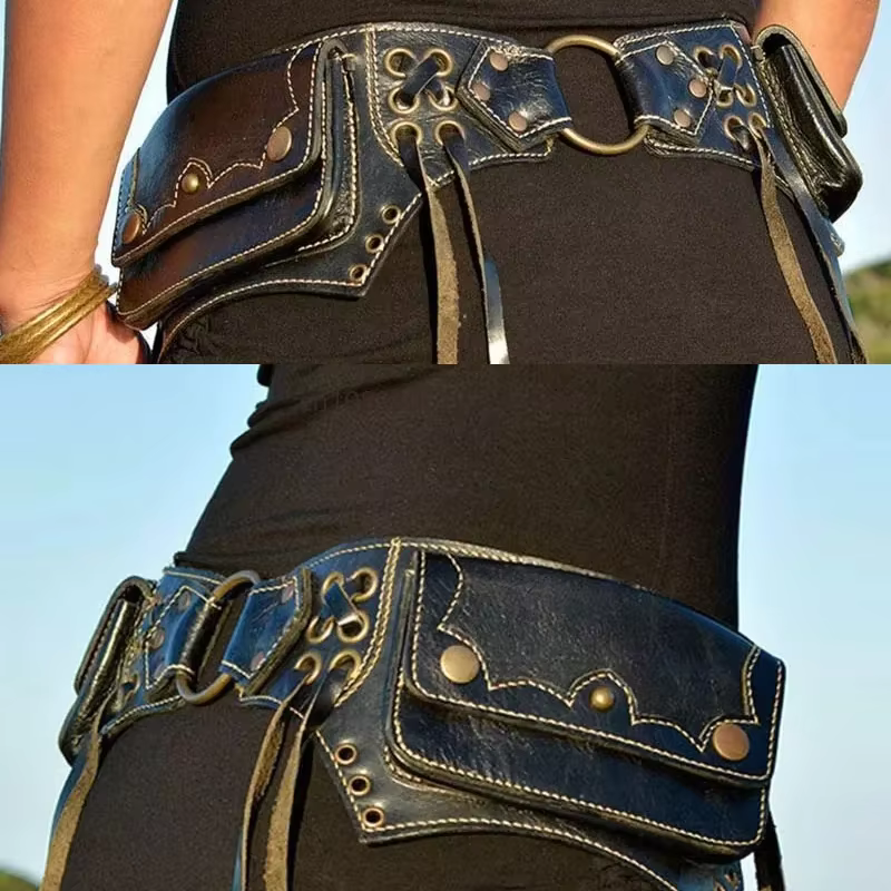 Sac banane utilitaire en cuir Steampunk, accessoire de costume de cosplay médiéval pour femme, pirate, accessoire de costume