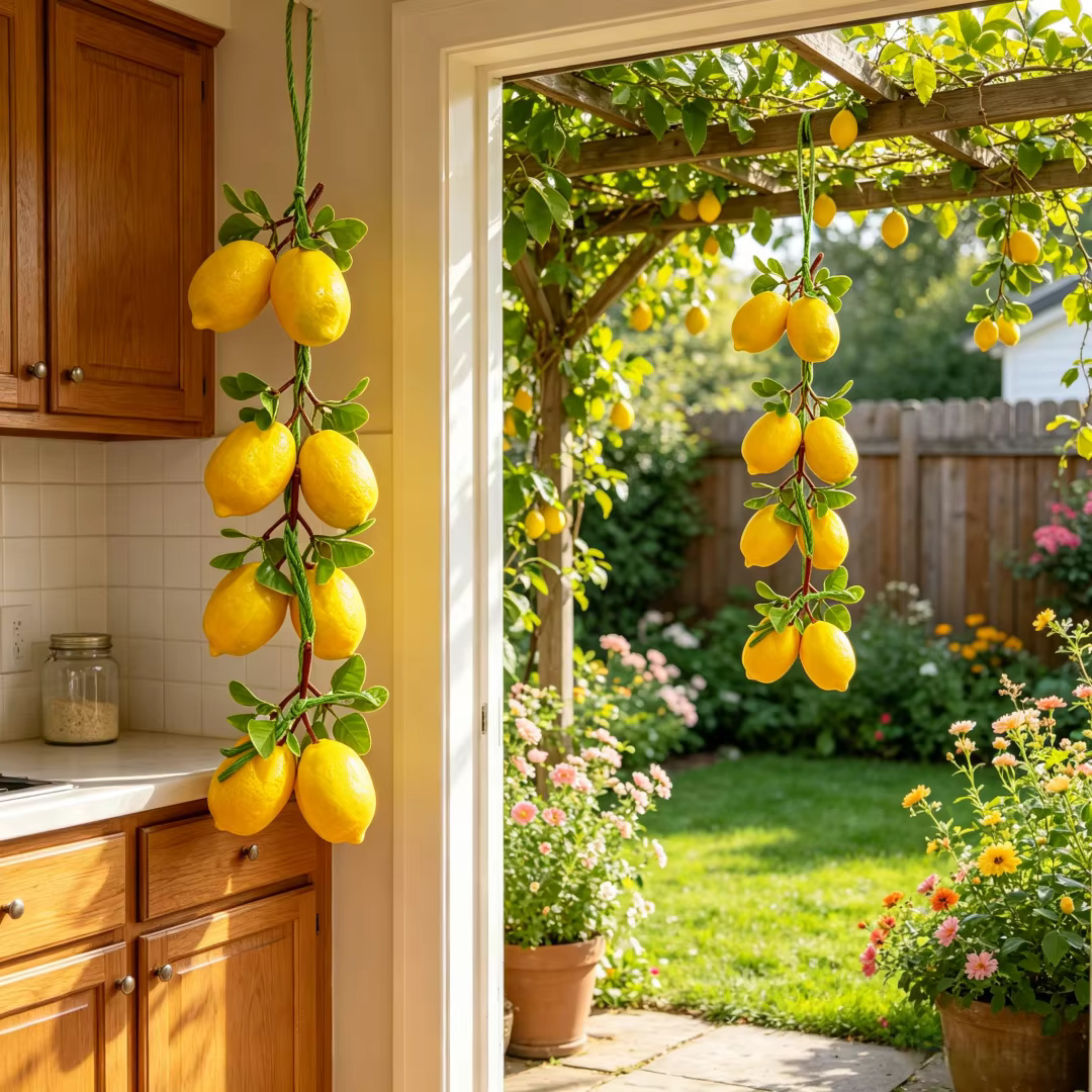 Brochettes de citrons artificiels, modèles de fruits simulés réalistes, pour les vitrines de maison, les fêtes de fin d'année, les décorations suspendues de ferme.