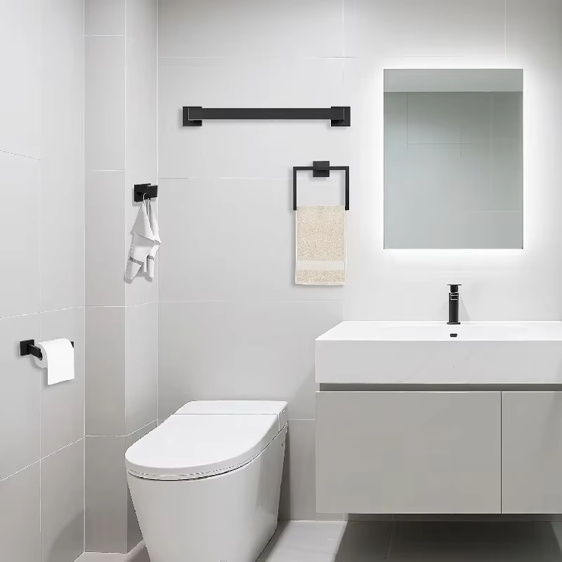 Ensemble de 5 accessoires de salle de bain – Porte-serviettes mural, patère, étagère et porte-papier toilette pour accessoires de salle de bain