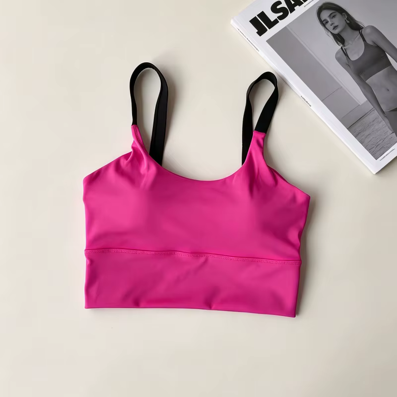 Soutien-gorge de yoga Naked Feel avec coussinets intégrés, séchage rapide, antichoc, débardeur de sport contrasté pour femme