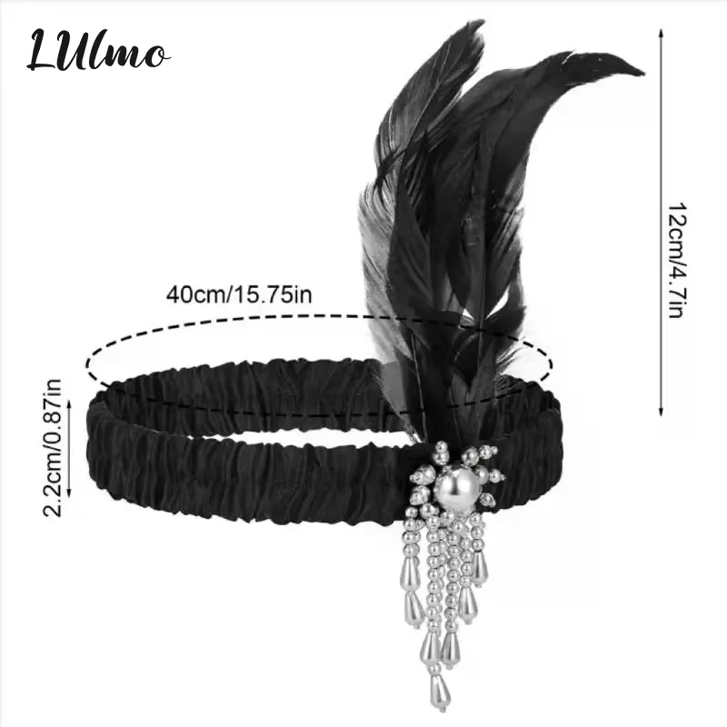 Accessoires pour cheveux noirs pour femmes, bandeau perlé rétro Gatsby des années 1920, couvre-chef de fête unique pour dames, bandeau en plumes