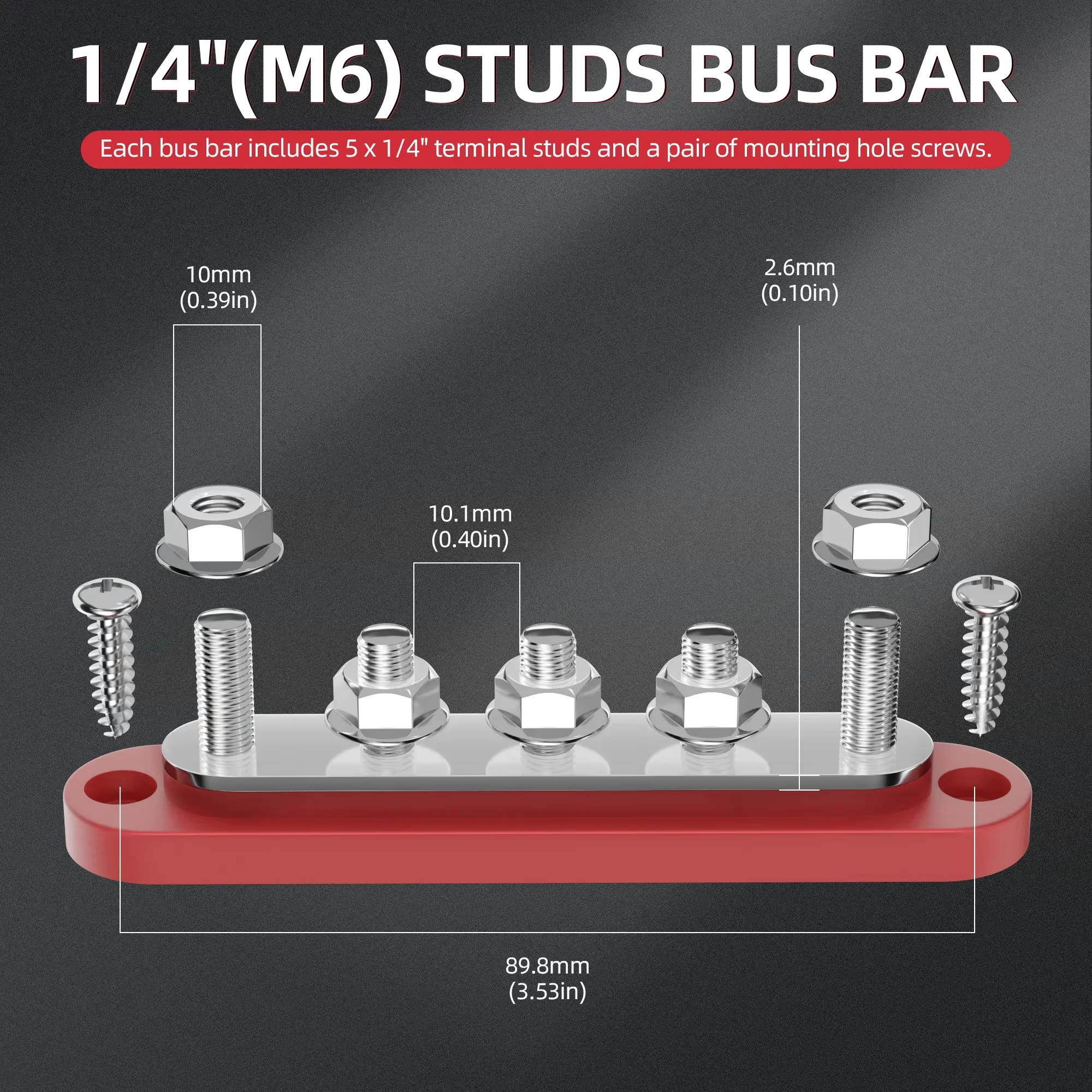 Barre omnibus Terminal 150A, 5 goujons M8, bloc de Distribution d'énergie de batterie, barres omnibus de voiture rouge noir 12V pour bateau marin automobile