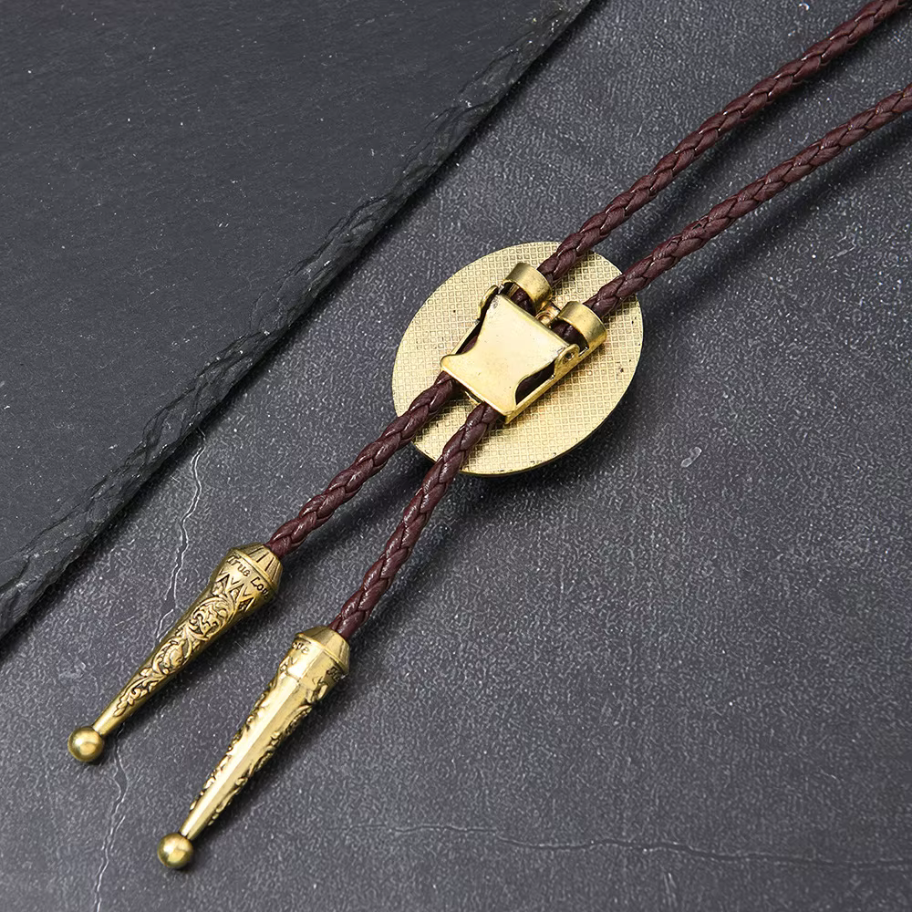 Mode Vintage alliage Agate couleur Bolo cravate longue en cuir pull chaîne cravate Style Cowboy occidental pour femmes hommes accessoire