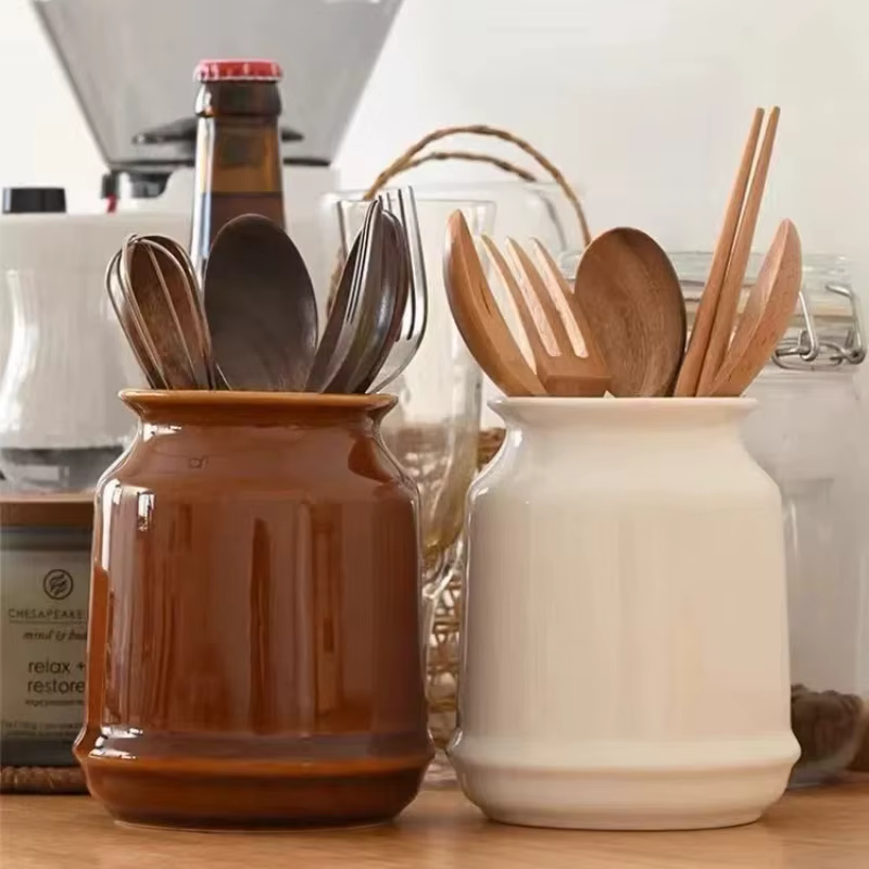 Porte-ustensiles de cuisine, porte-ustensiles de cuisine en céramique pour comptoir, organisateur de rangement pour spatule cuillère et fourchette pot de rangement
