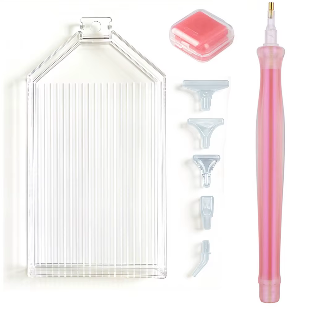 Accessoires de peinture diamant : Ensemble de plateaux pour stylos, outils de pose de strass pour nail art, stylos à points avec plateau de rangement, colle, argile et cire