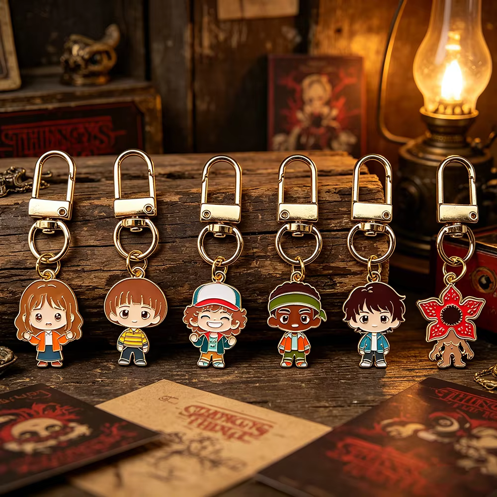 Porte-clés Stranger Things, pendentif en métal, Will Byers, Mike Wheeler, Demogorgon, personnage de dessin animé, Cosplay, ensemble cadeau Y2K fait à la main, 6 pièces
