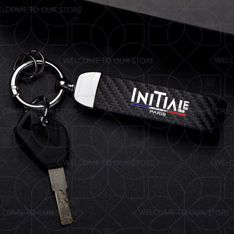 Porte-clés de voiture pour INITIALE PARIS Captur Clio, Logo de couleur française, widget en métal, accessoires d'ornements en cuir et Fiber de carbone