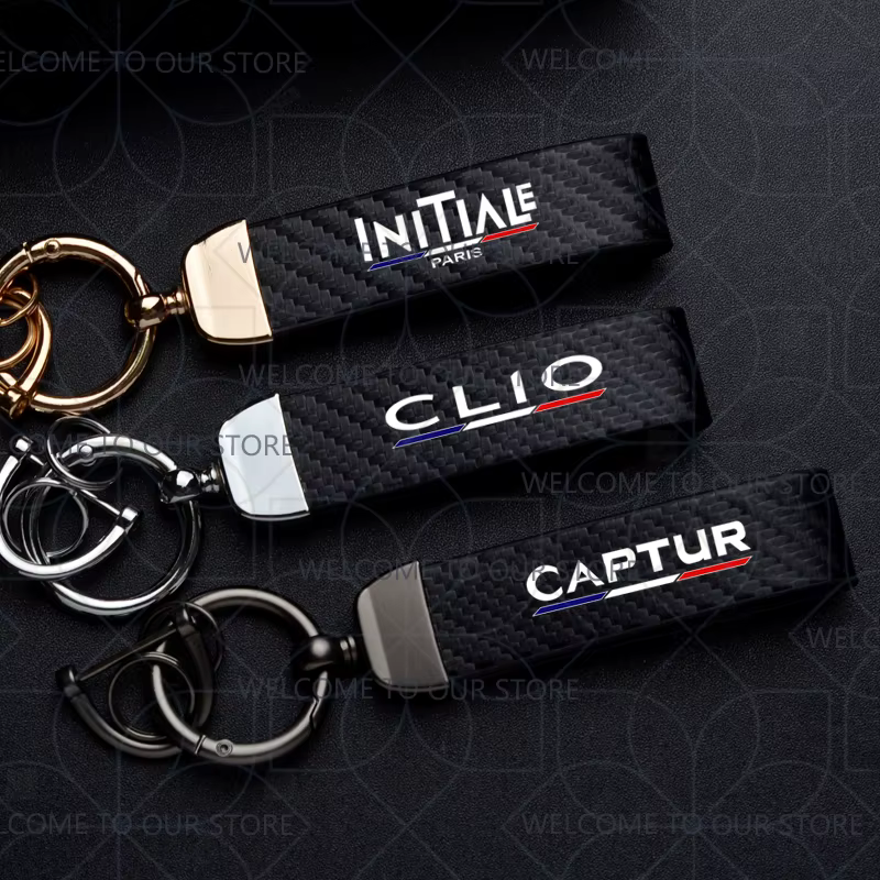 Porte-clés de voiture pour INITIALE PARIS Captur Clio, Logo de couleur française, widget en métal, accessoires d'ornements en cuir et Fiber de carbone