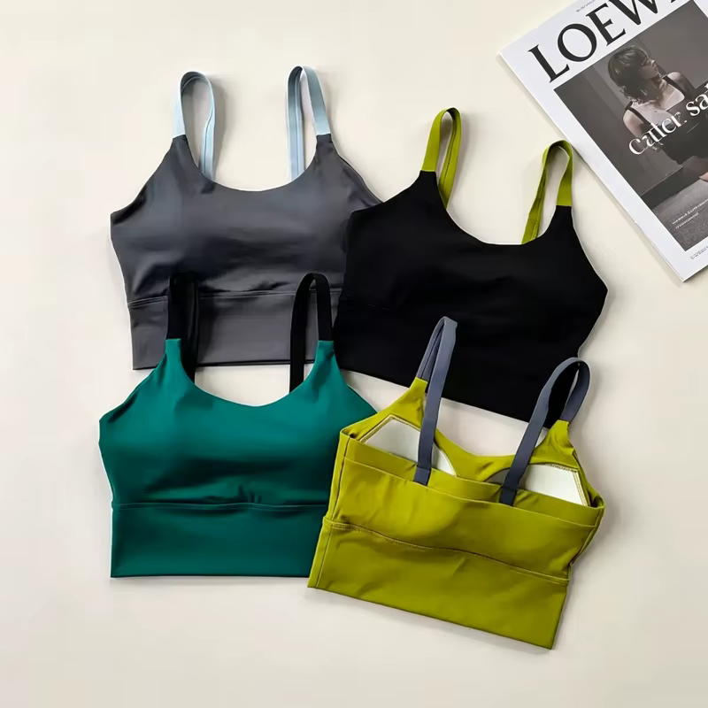 Soutien-gorge de yoga Naked Feel avec coussinets intégrés, séchage rapide, antichoc, débardeur de sport contrasté pour femme