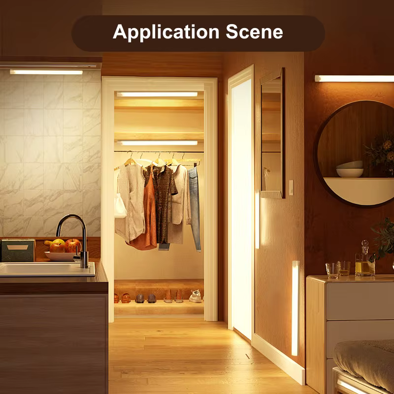 Barre lumineuse LED avec détecteur de mouvement, veilleuse à Induction sans fil, Rechargeable par USB, pour armoire de cuisine, garde-robe, chambre à coucher