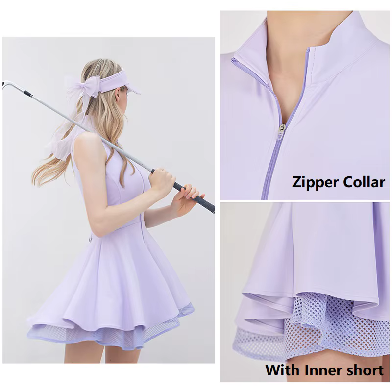 Mode Tennis Golf vêtements dames sans manches dentelle robe de sport séchage rapide demi fermeture éclair robes minces