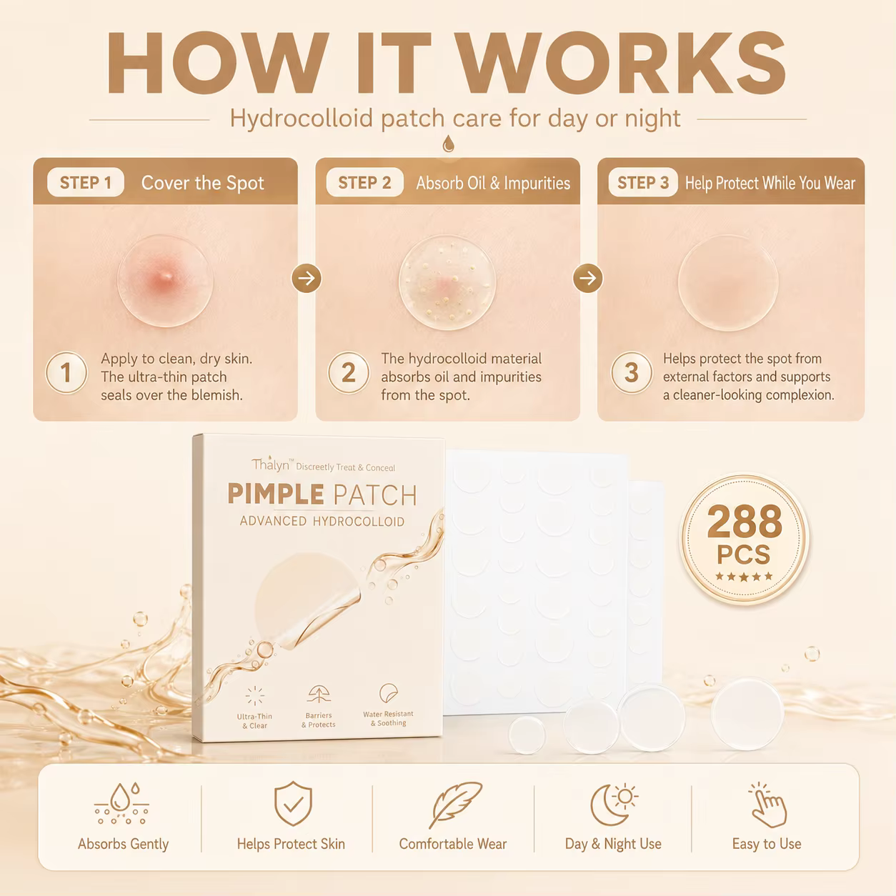 288 Patchs Anti-Acné à l'Acide Salicylique, Autocollants Hydrocolloïdes Blancs pour Boutons, Couvre-Imperfections Invisibles, Soin des Taches Cutanées du Visage